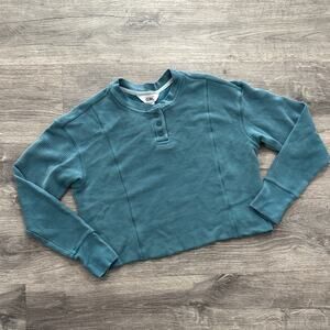 Athleta Girl Waffle Knit Cropped Teal Long Sleeve Shirt Size XL / 14